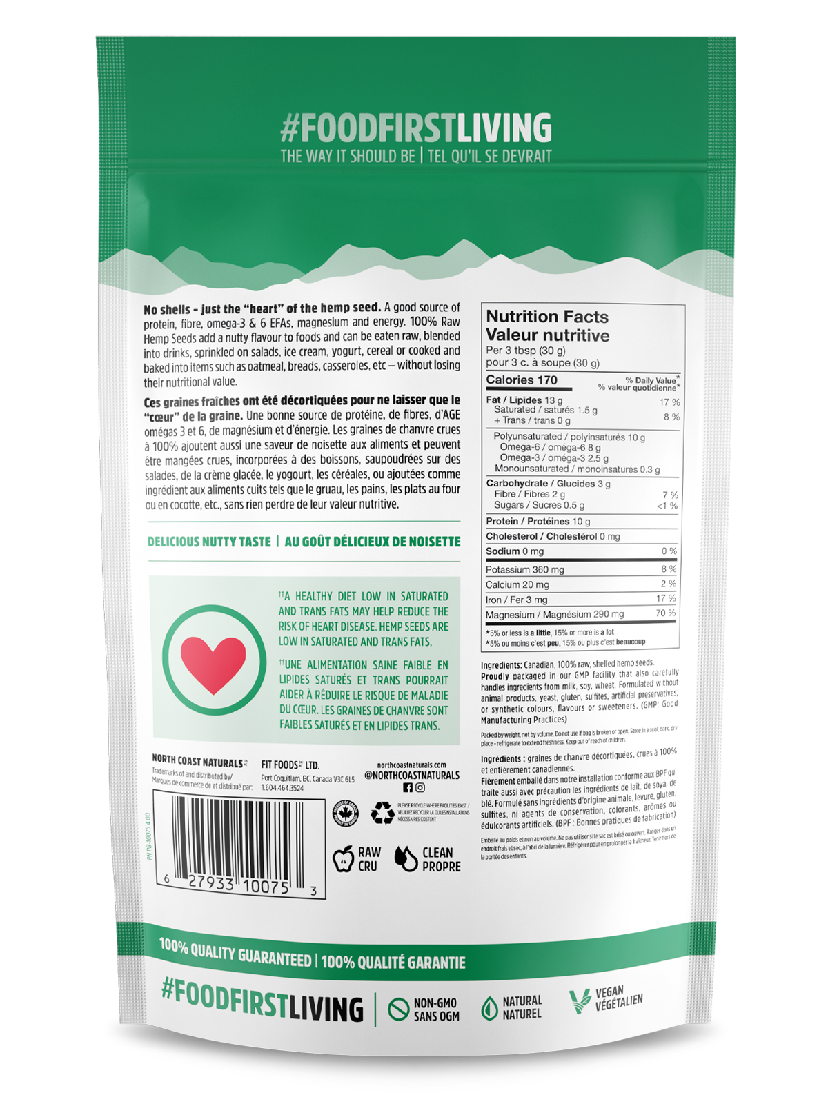 Raw Hemp Seeds Hearts - 454g - Back