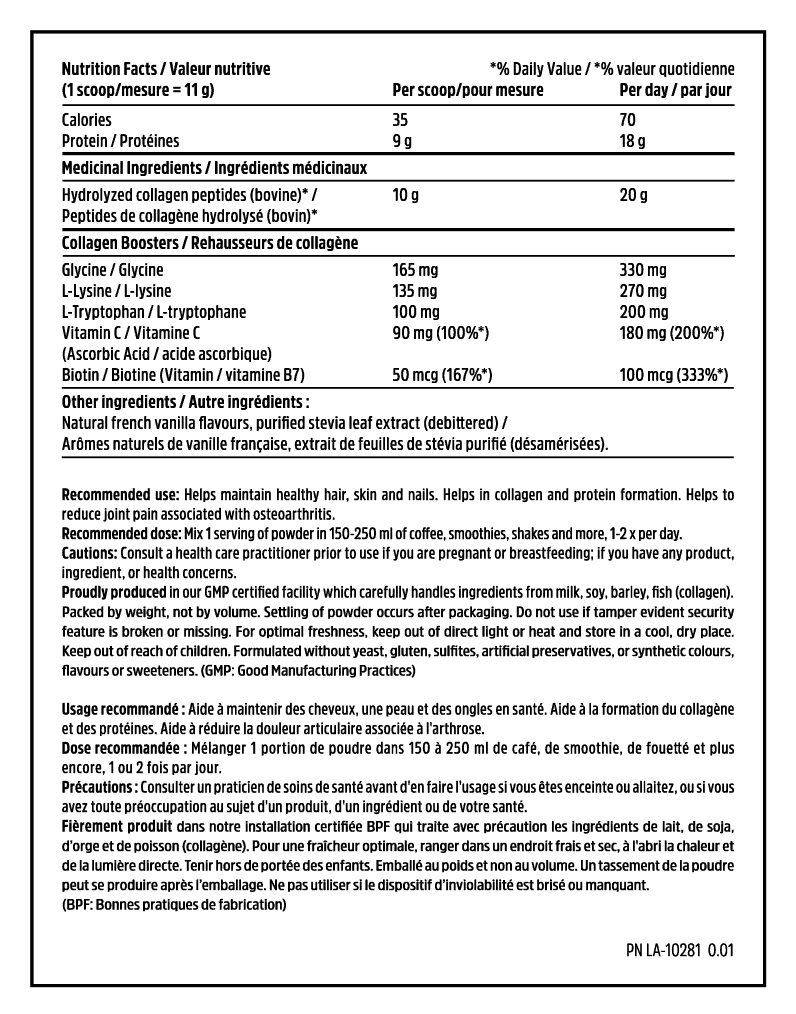 Boosted Bovine Collagen - Nutrition Facts