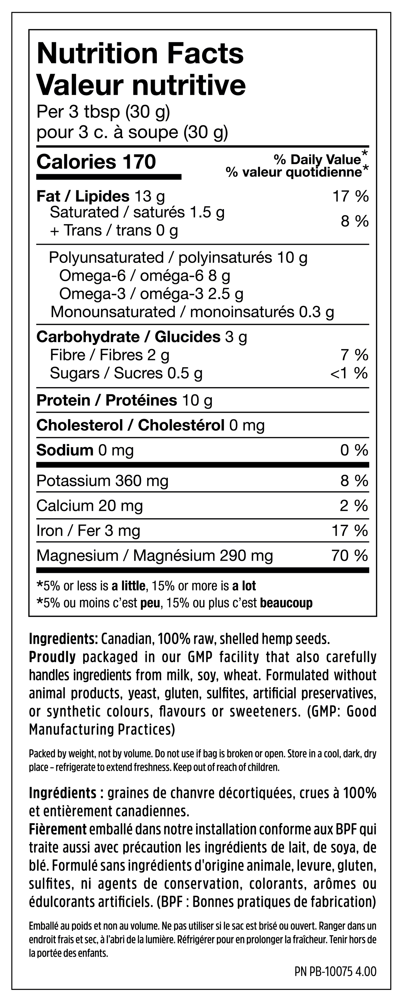 Raw Hemp Seeds Hearts - 454g - Nutrition Facts
