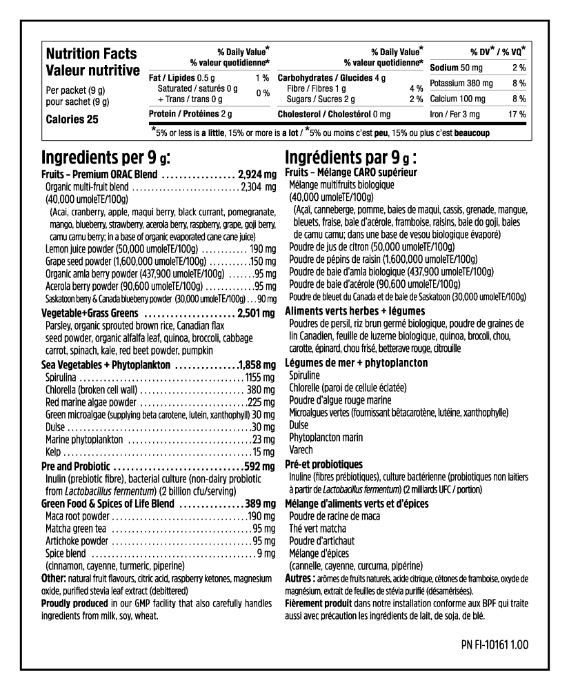 Ultimate Daily Greens - 9g - Mixed Berry & Citrus - Nutrition Facts