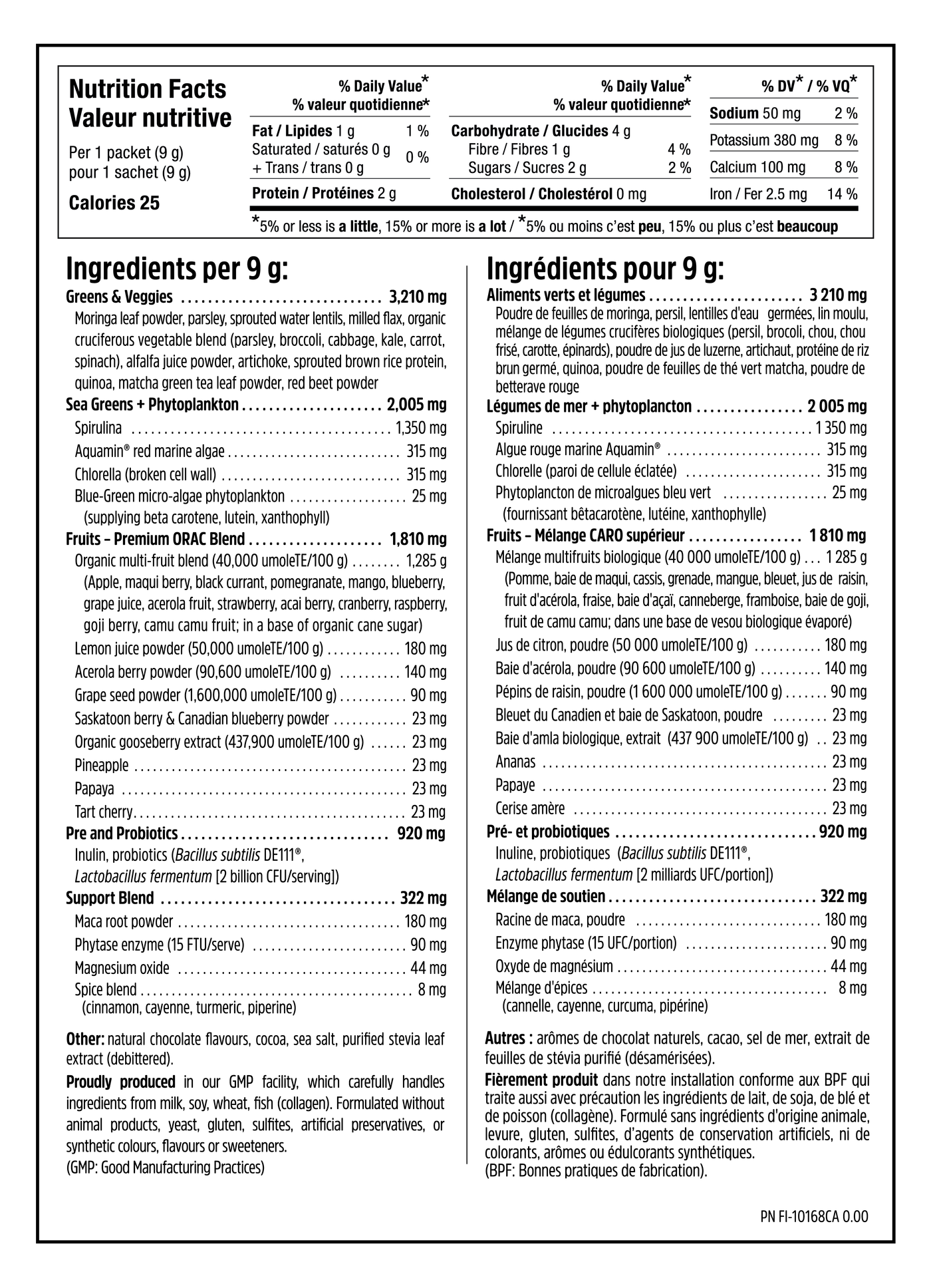 Ultimate Daily Greens - 9g - Chocolate - Nutrition Facts