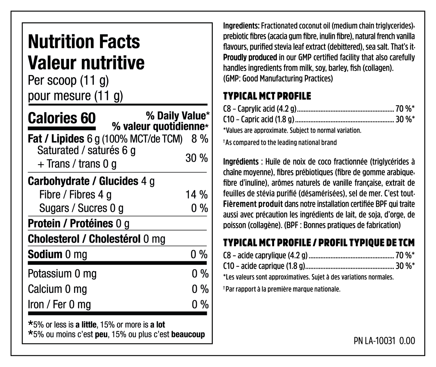 Boosted MCT Powder Nutrition Facts - 300g - French Vanilla