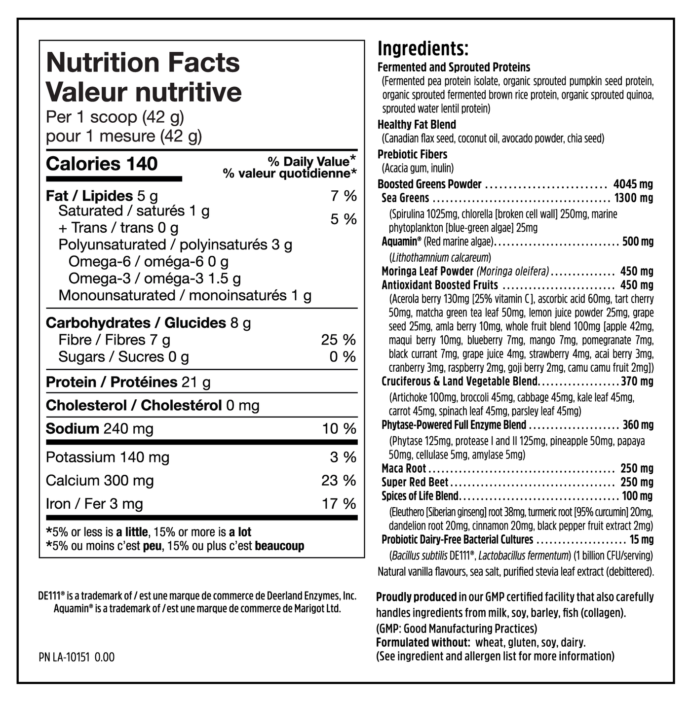 Boosted Vegan All-in-one - 840g - Nutrition Facts