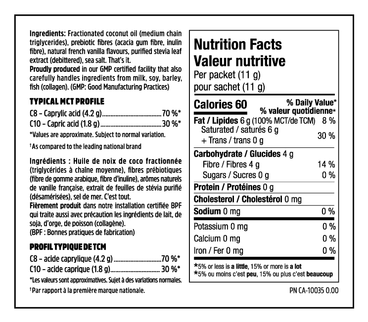 Boosted MCT Powder Nutrition Facts - 11g - French Vanilla