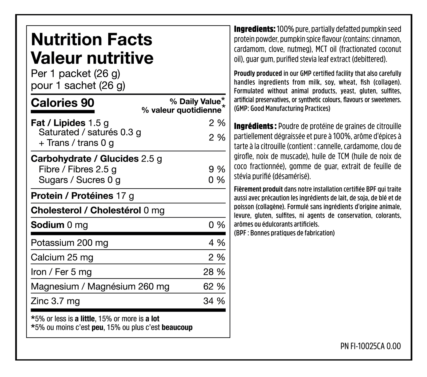 Cold Pressed Pumpkin Protein - 26g - Pumpkin Spice - Nutrition Facts