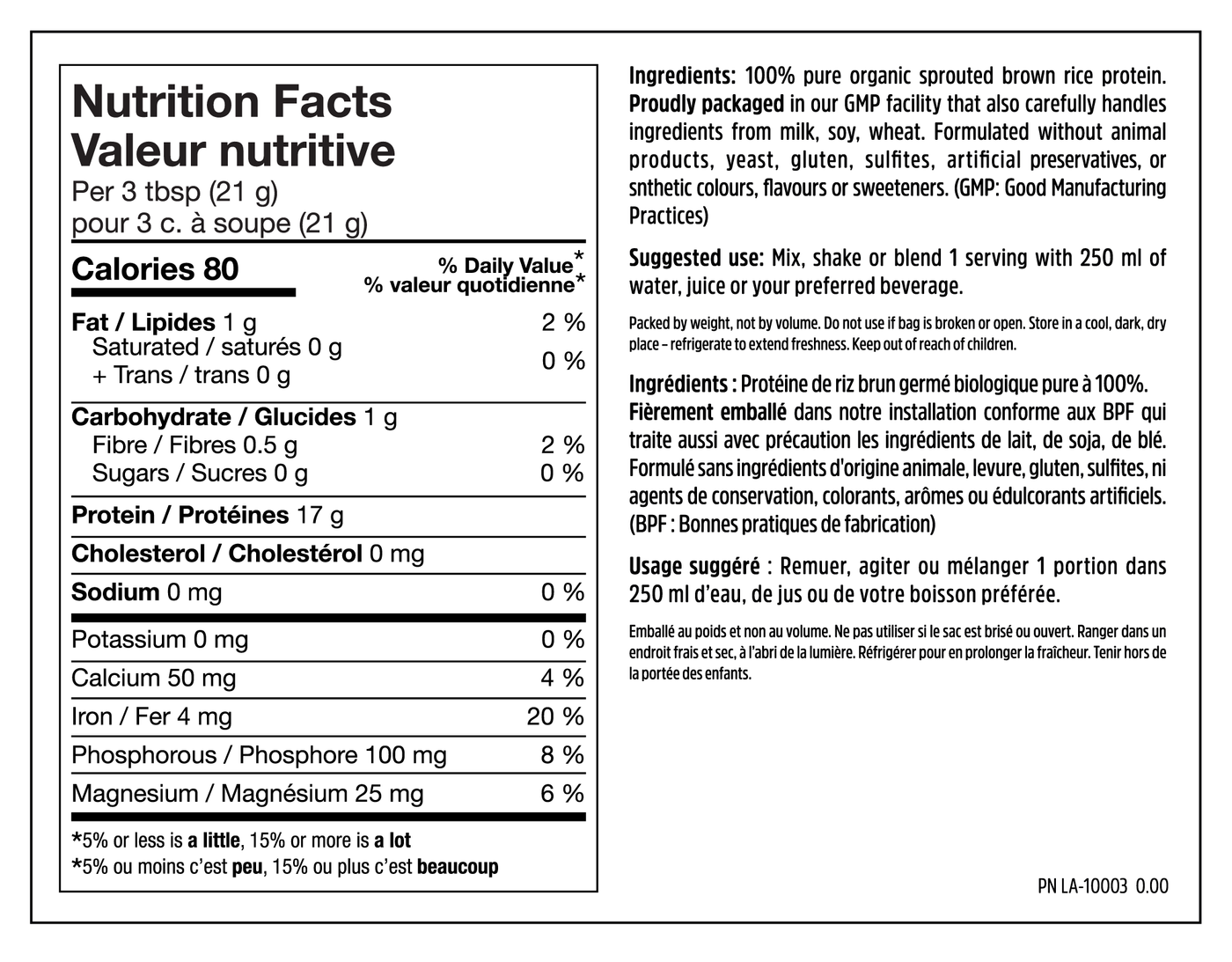 Organic Sprouted Raw Brown Rice Protein - Nutrition Facts