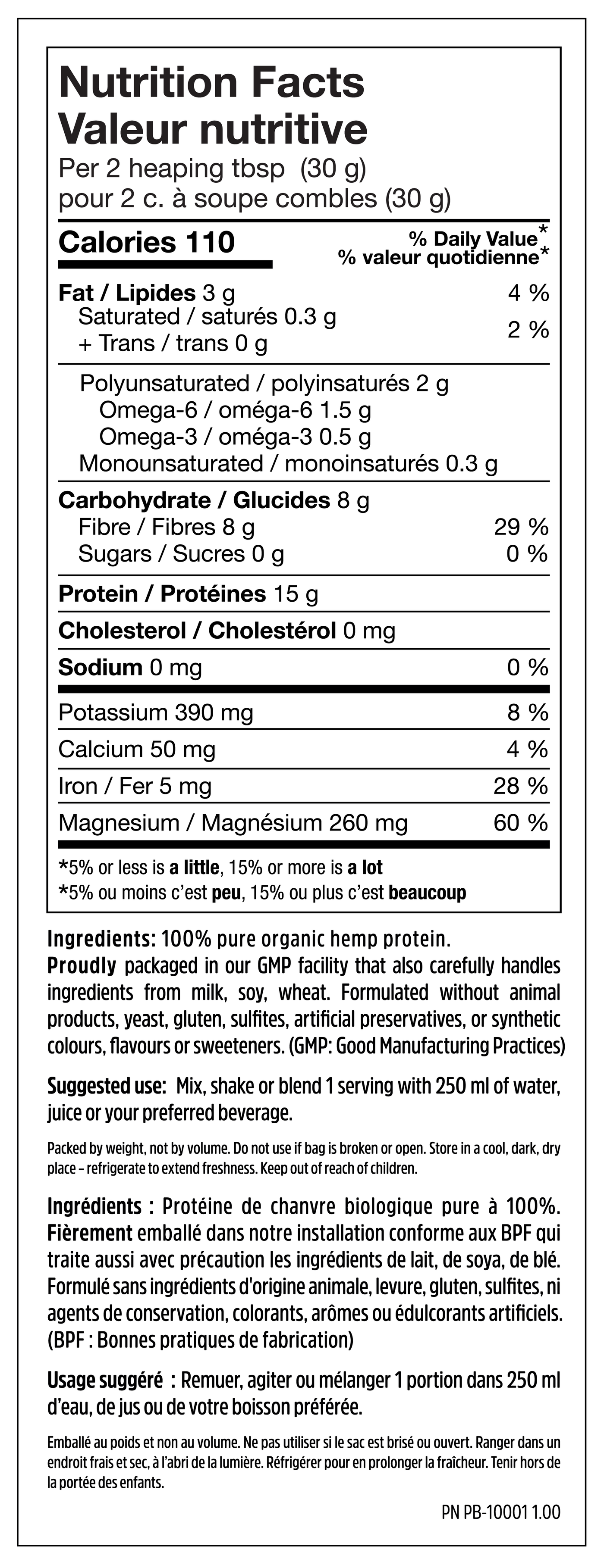 Organic Raw Hemp Protein - 340g - Nutrition Facts